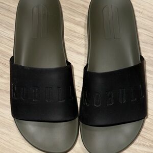 NOBULL Black Slide Sandals with Olive Footbed